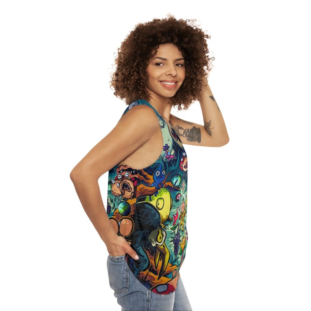 Unisex tank top featuring nocturnal creature design for gamers and anime fans - women side