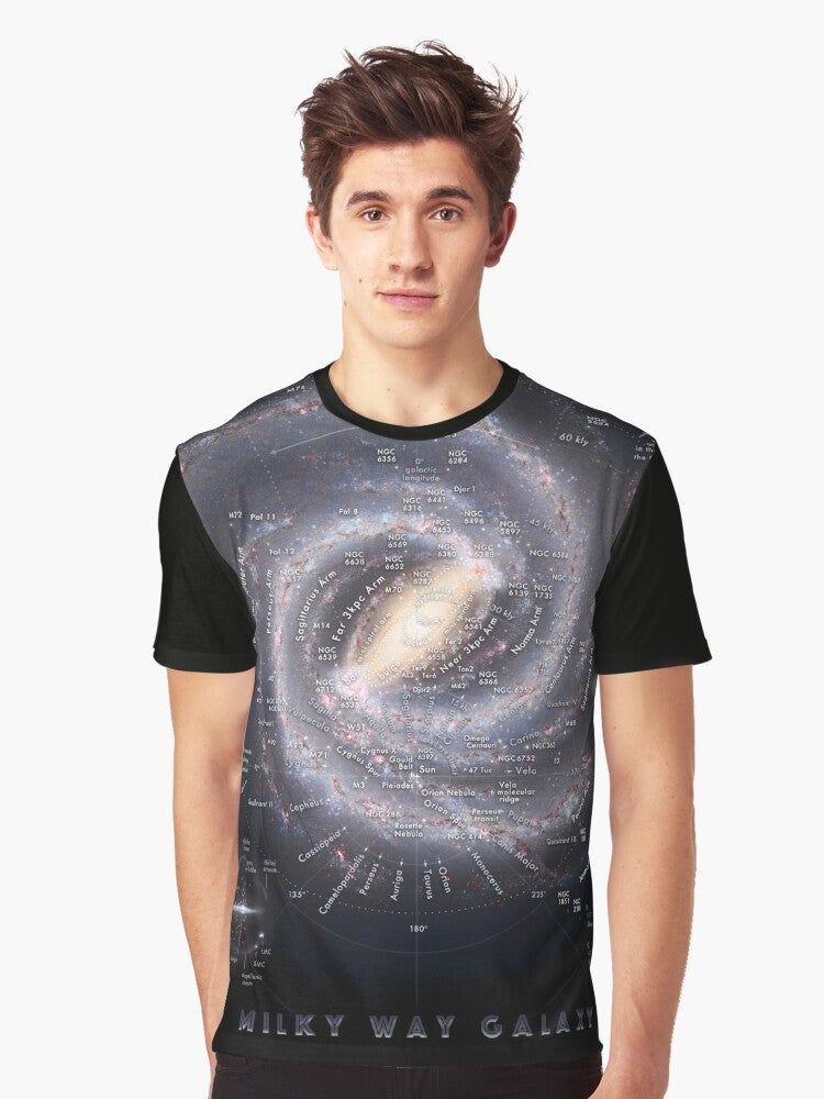 Milky Way Galaxy Map HD Graphic Design T-Shirt for Astronomy Lovers - Men