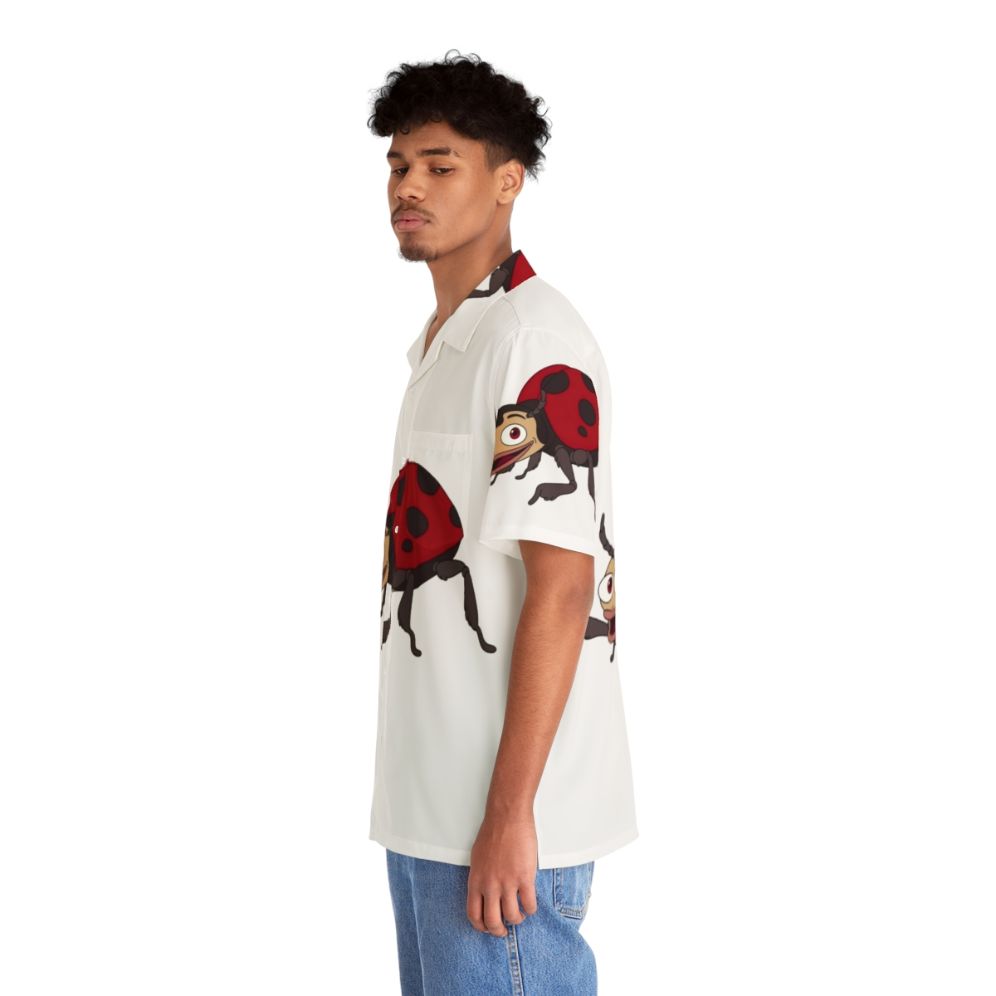 Vibrant Hawaiian shirt featuring a playful ladybug design inspired by the Netflix show Big Mouth - People Left