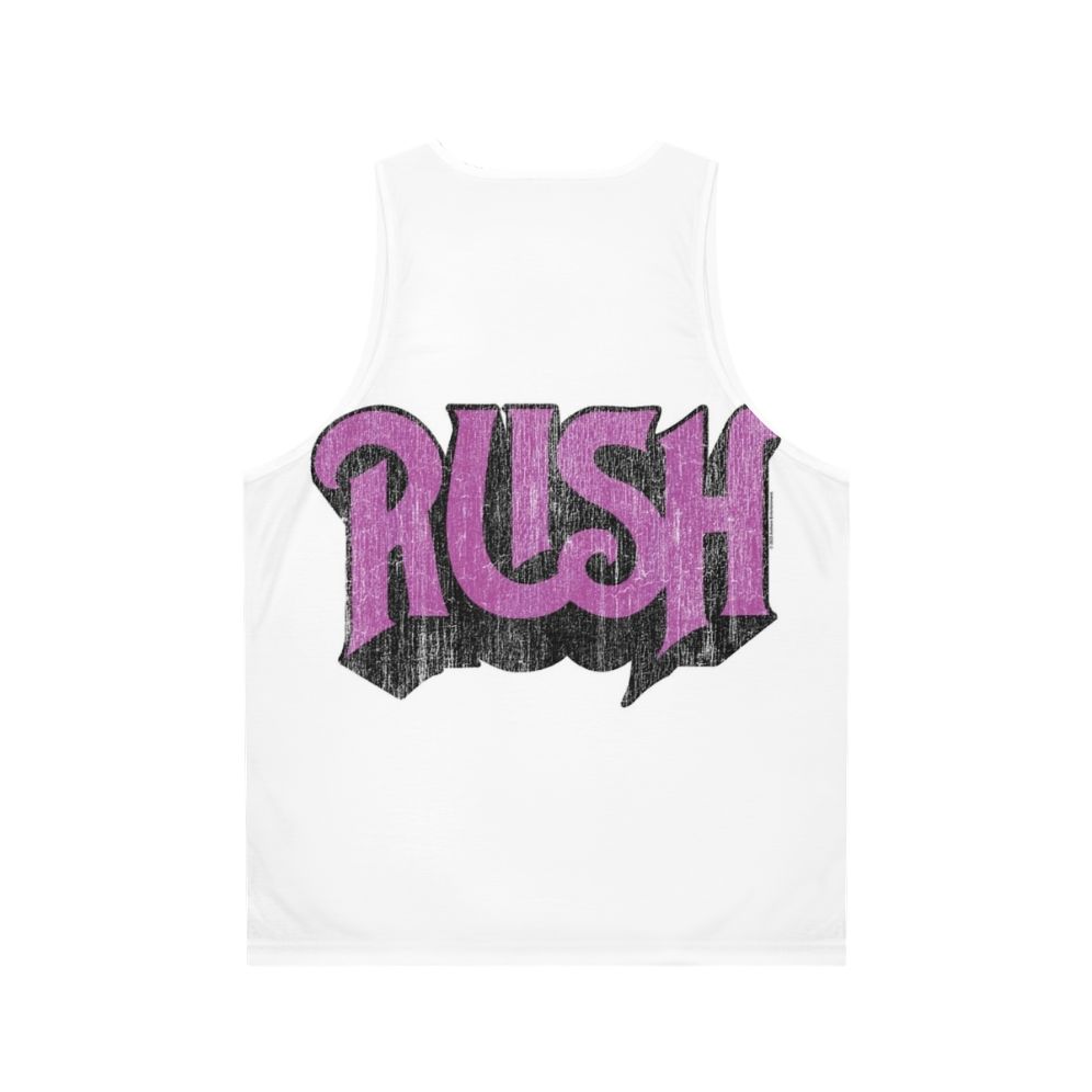 Unisex rush band distressed logo tank top - Back