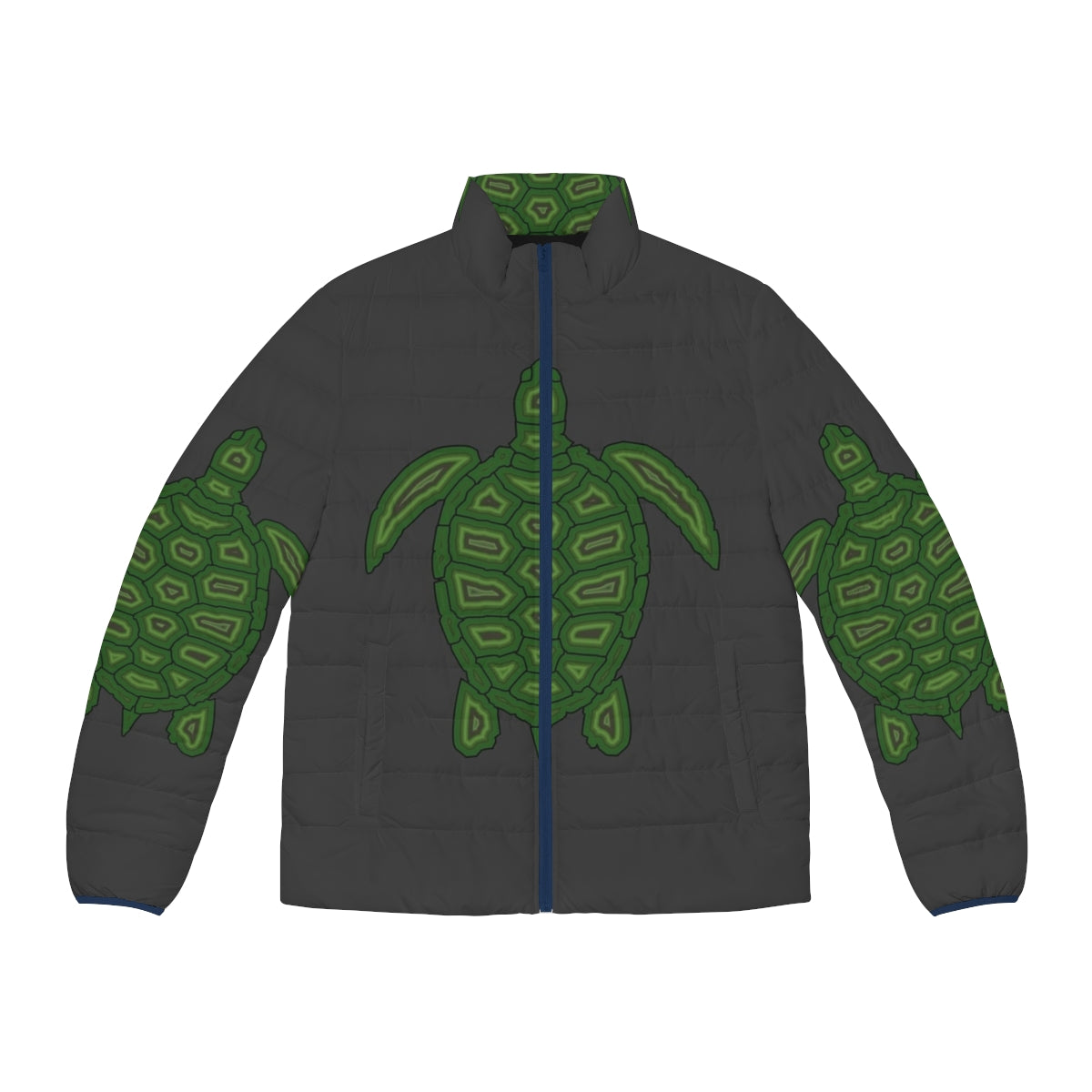 Legendary Turtle Puffer Jacket featuring a colorful, abstract turtle design