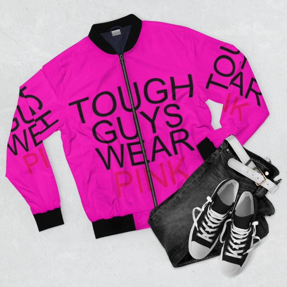 Infected rgv8r bomber jacket with pink shirt graphic - Flat lay