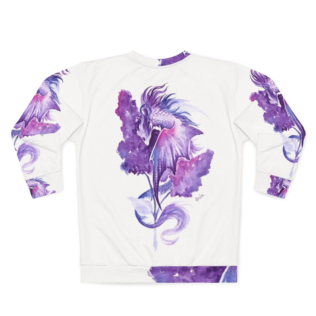 Lilac dragon sweatshirt with fantasy floral watercolor design - Back