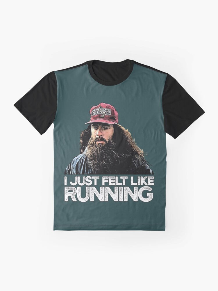 "I Just Felt Like Running" Forrest Gump inspired graphic t-shirt with a man running in a cap and beard. - Flat lay