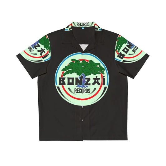 Bonzai Records vintage Hawaiian shirt with electronic music, techno, and rave references