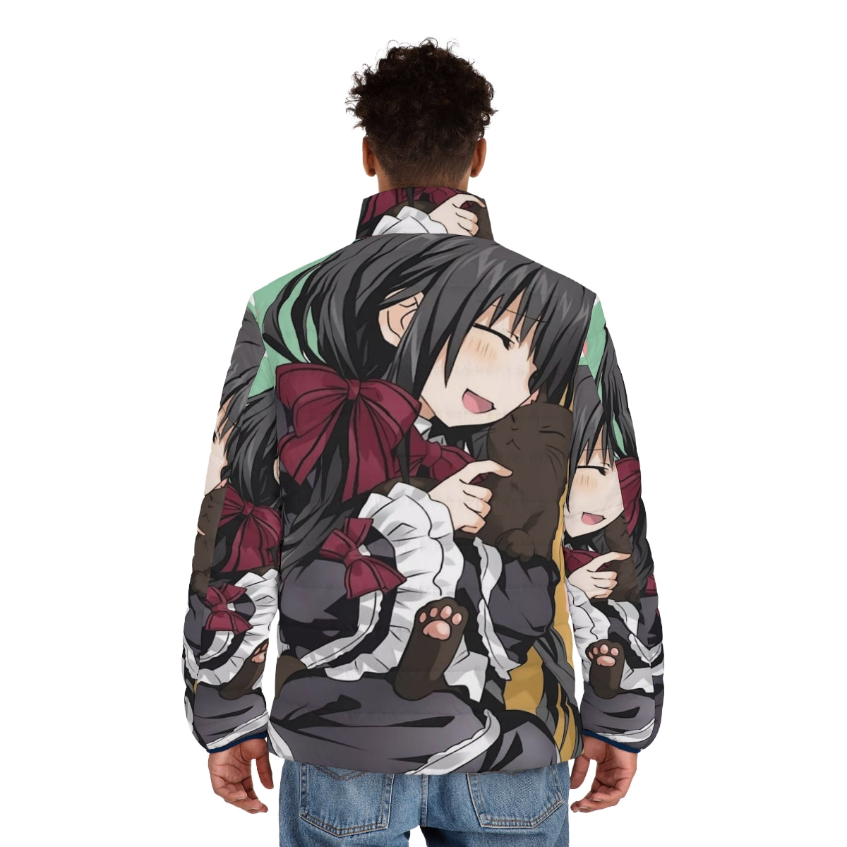 Tokisaki Kurumi Date A Live Anime Puffer Jacket with Kawaii Moe Aesthetic - men back