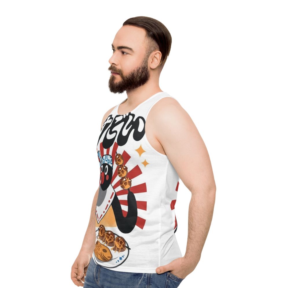 Unisex tank top with retro cartoon penguin design - men side