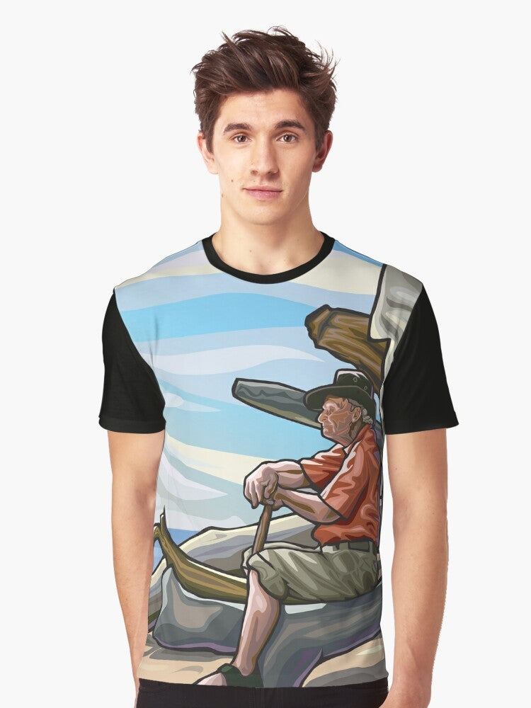 Coastal graphic t-shirt featuring abstract beach art design - Men