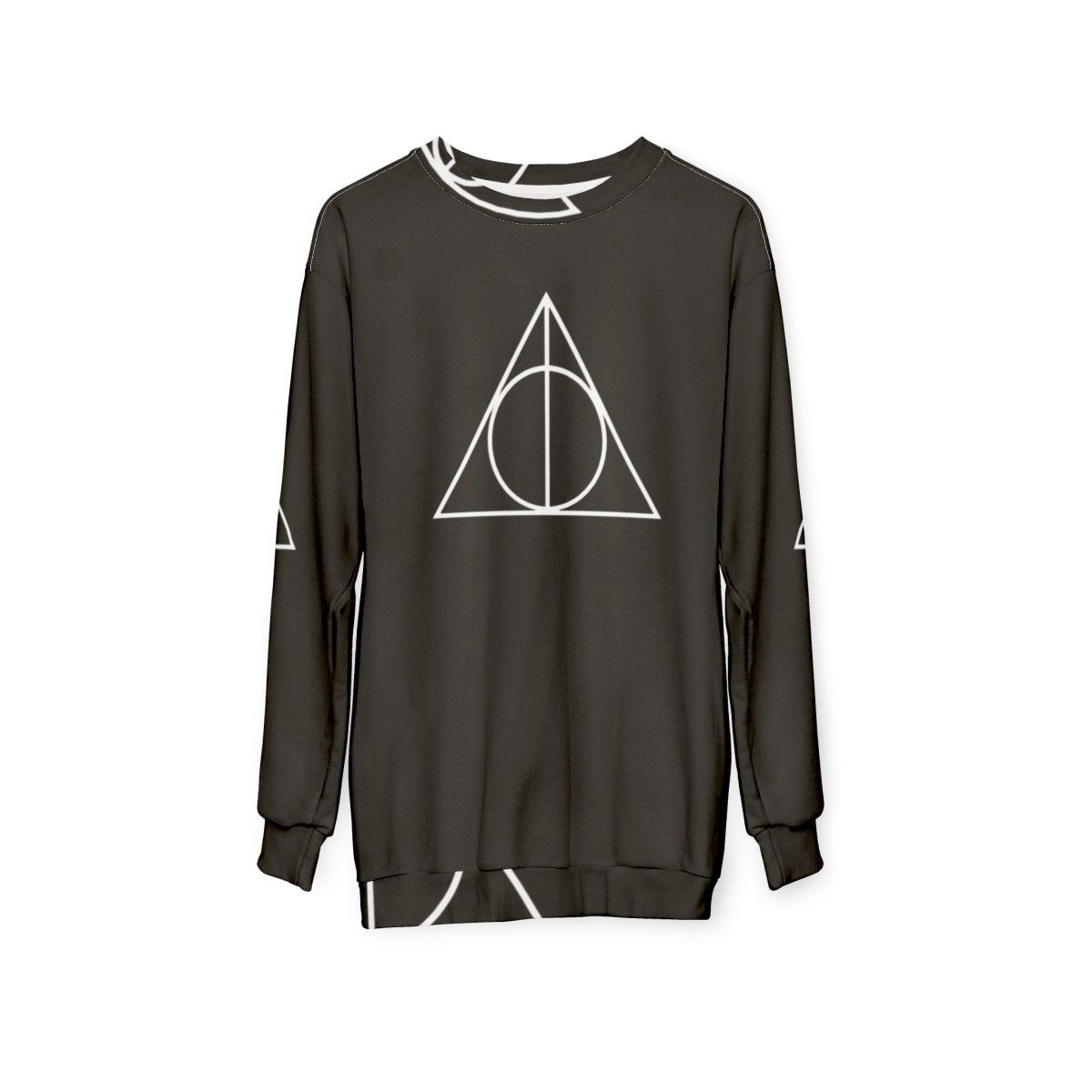 Deathly Hallows Sweatshirt featuring the iconic symbol from the Harry Potter series - hanging