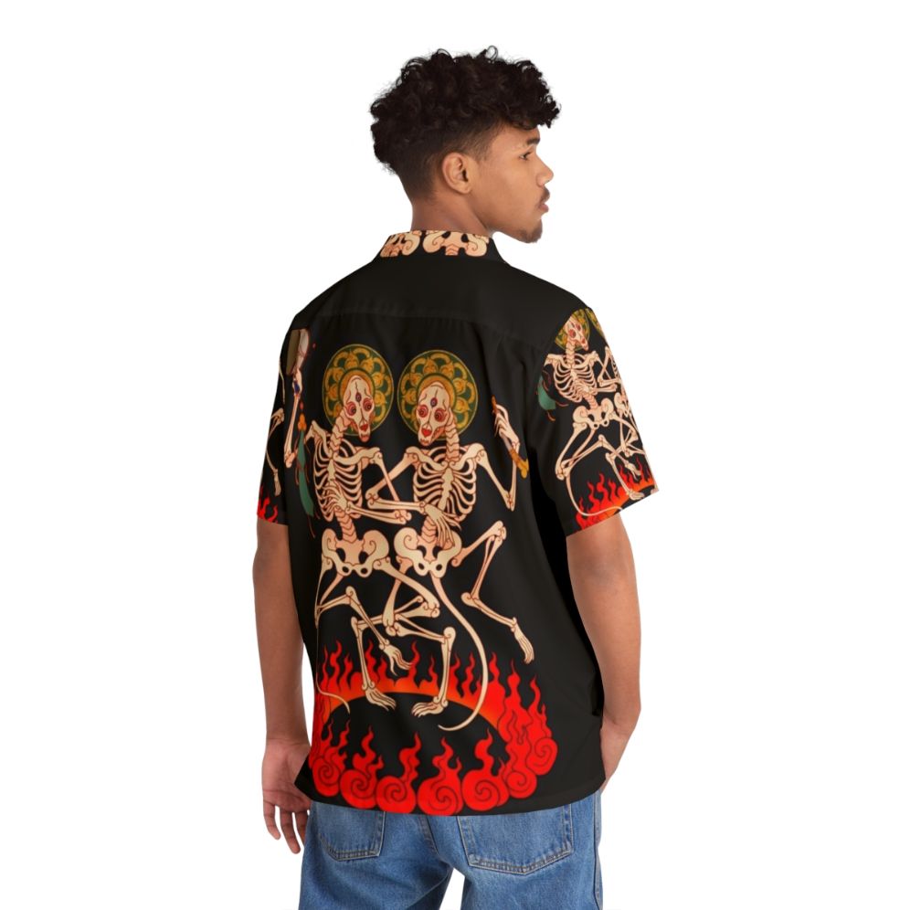 Chitipati Tibetan-Inspired Hawaiian Shirt with Skeleton Pattern and Fire Motif - People Back