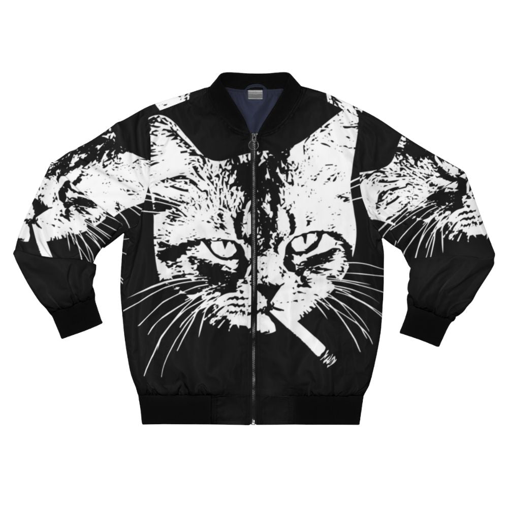 Tabby cat smoking on a pastel goth bomber jacket