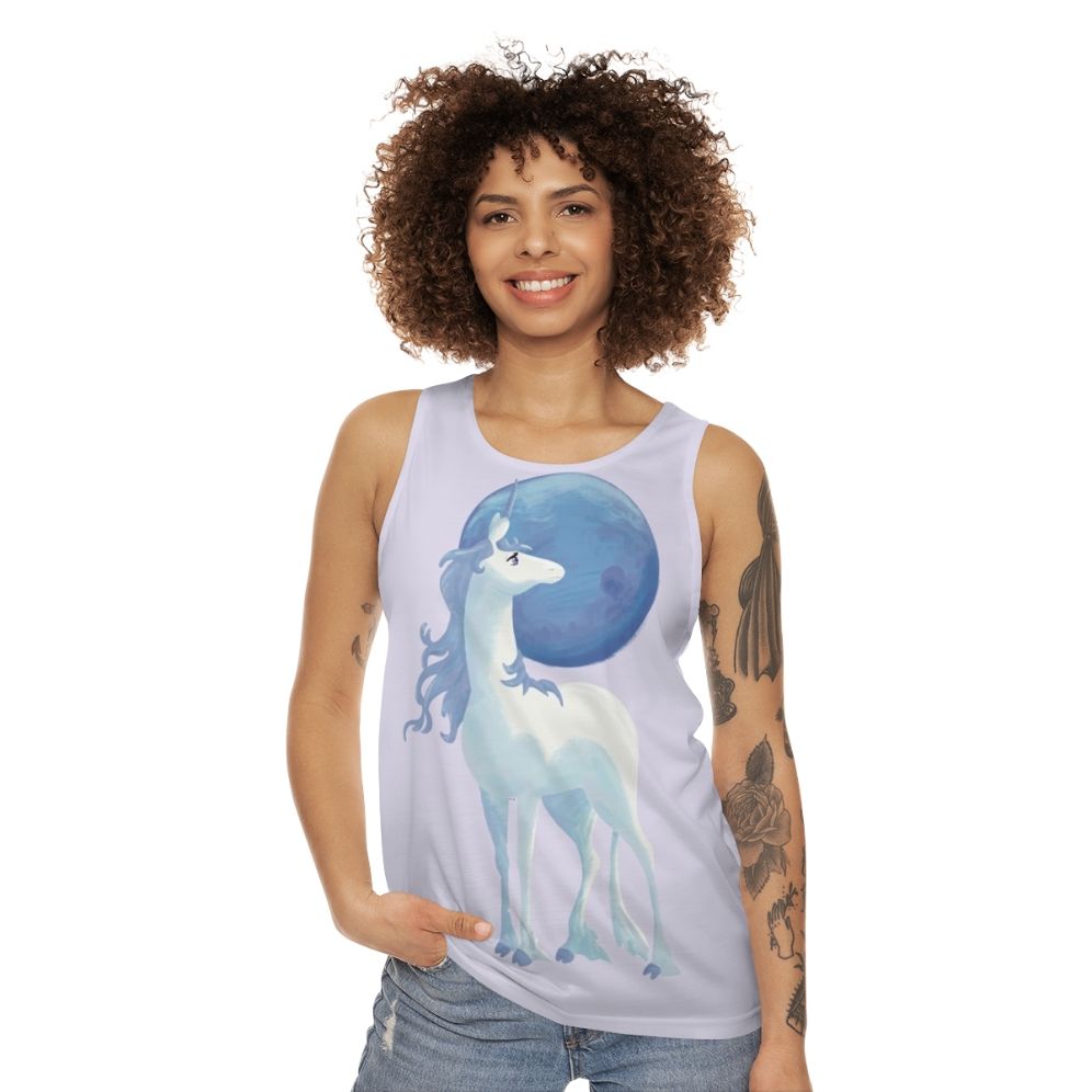 The Last Unicorn Unisex Tank Top featuring a mythical unicorn - women