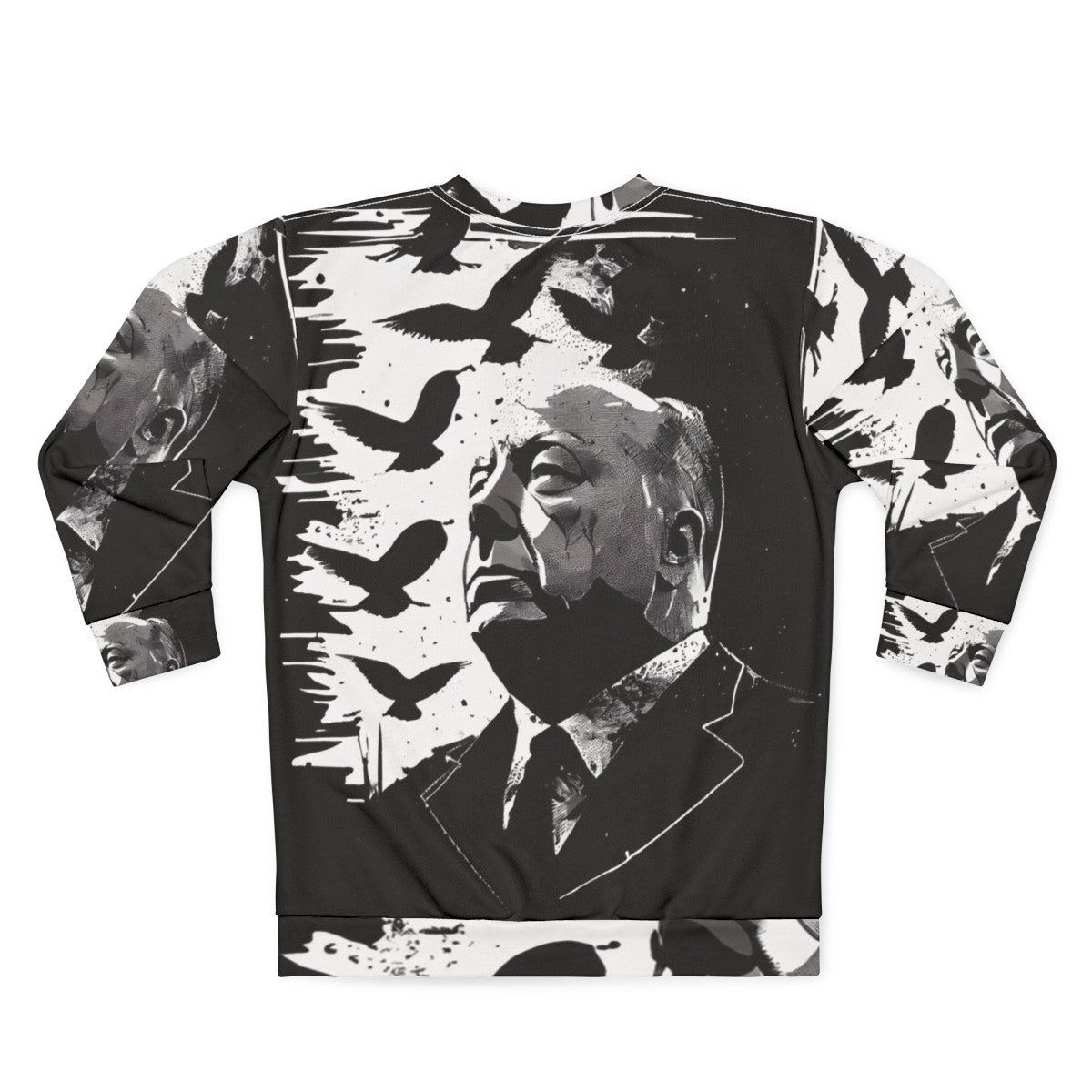 Alfred Hitchcock portrait sweatshirt with "The Birds" film reference - Back