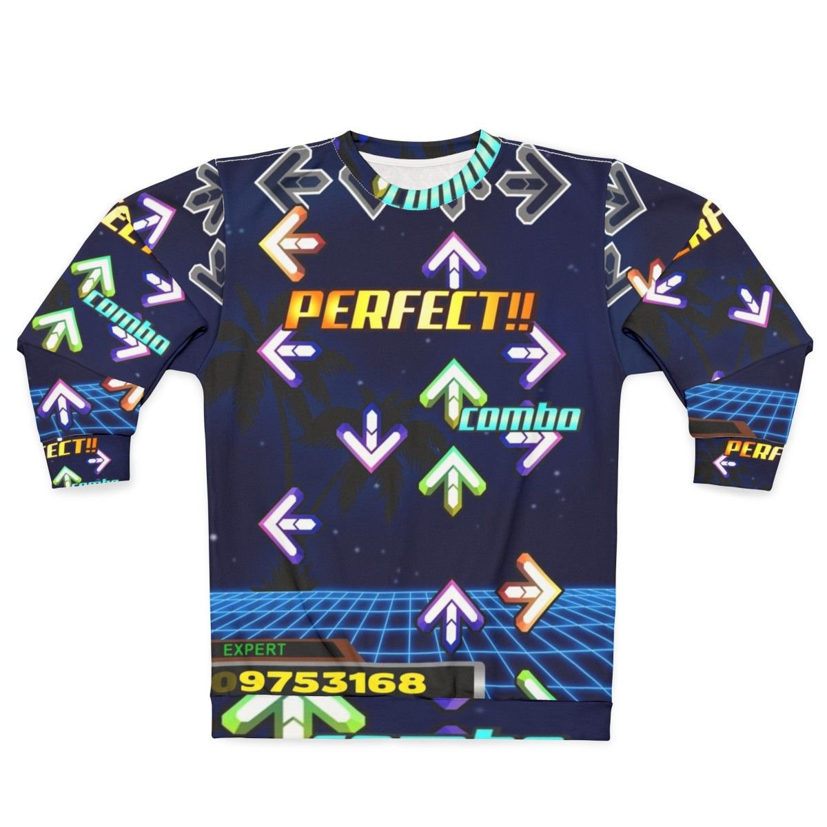 Dance Dance Revolution Sweatshirt with Neon Colors and Retro Gaming Vibes