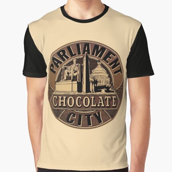 Parliament George Clinton Chocolate City Album Graphic T-Shirt featuring the iconic Parliament funk band and George Clinton's album artwork