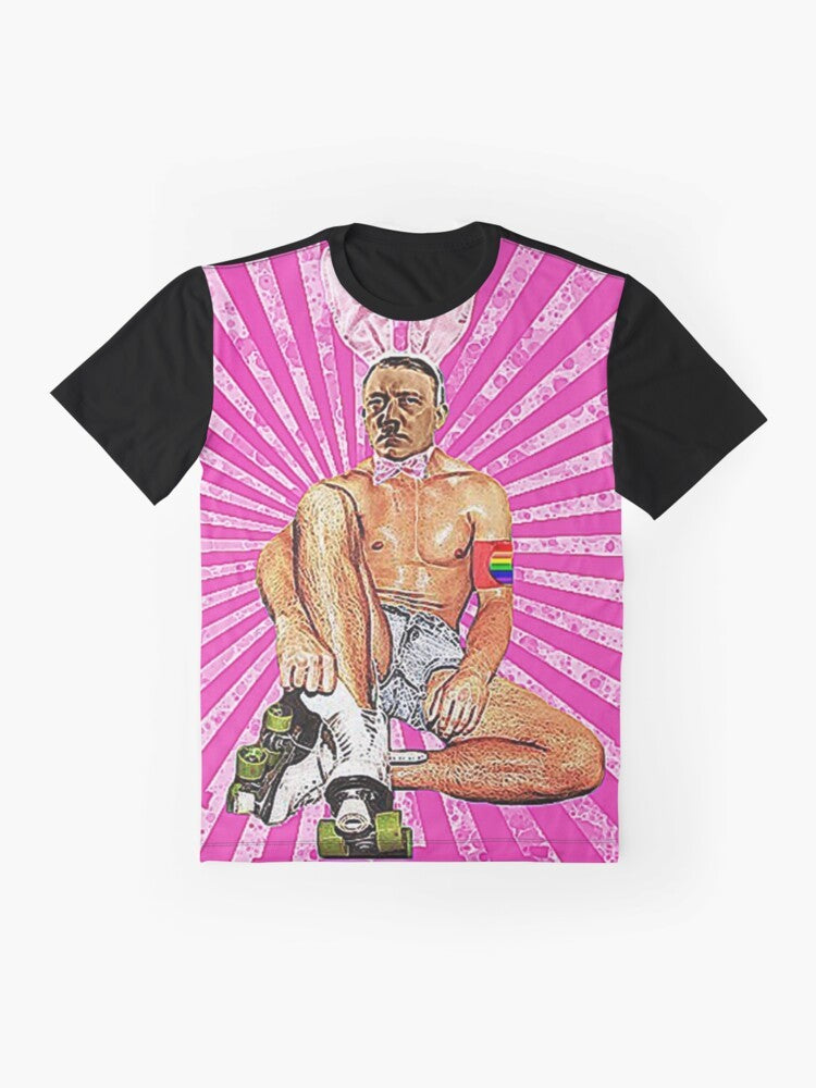 Graphic t-shirt featuring an infamous "Hitler Rollers" humor design - Flat lay