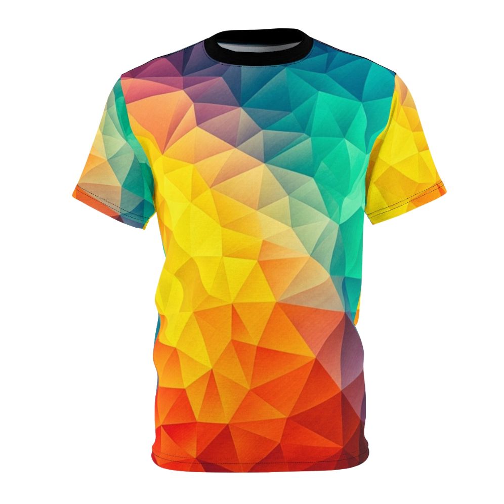 Vibrant abstract geometric t-shirt with a colorful minimalist polygon pattern design