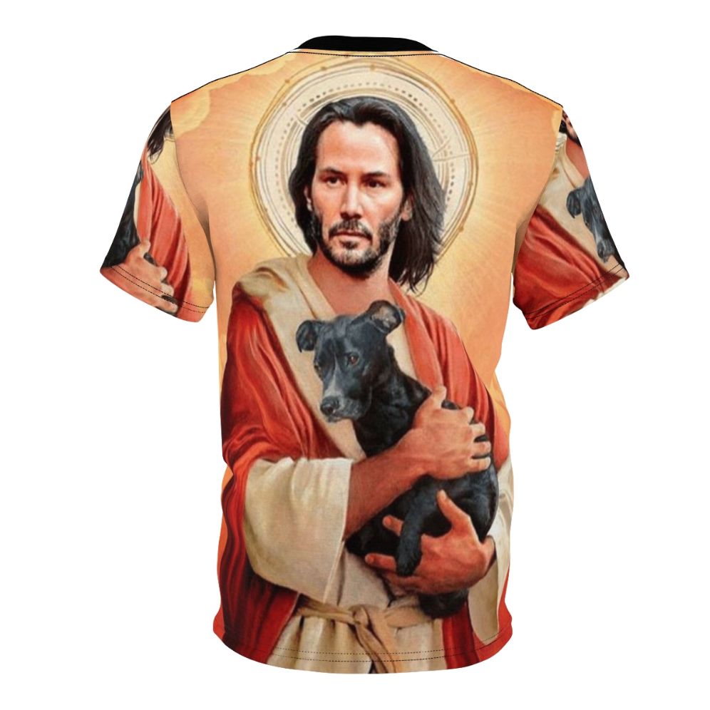 Unique graphic t-shirt design featuring Keanu Reeves and Jesus Christ - Back