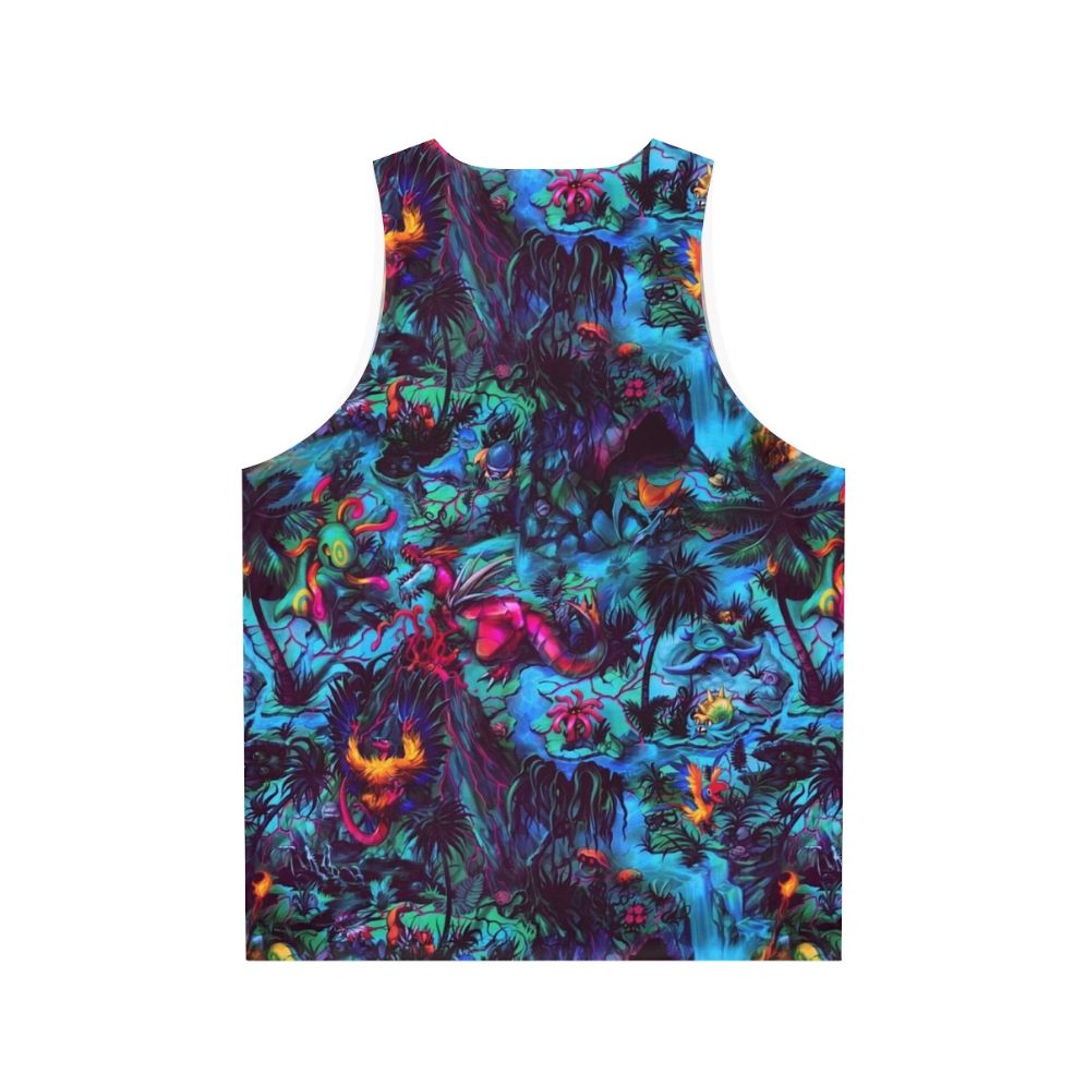 Paleo party dinosaur tank top with trippy neon prehistoric creatures - Back