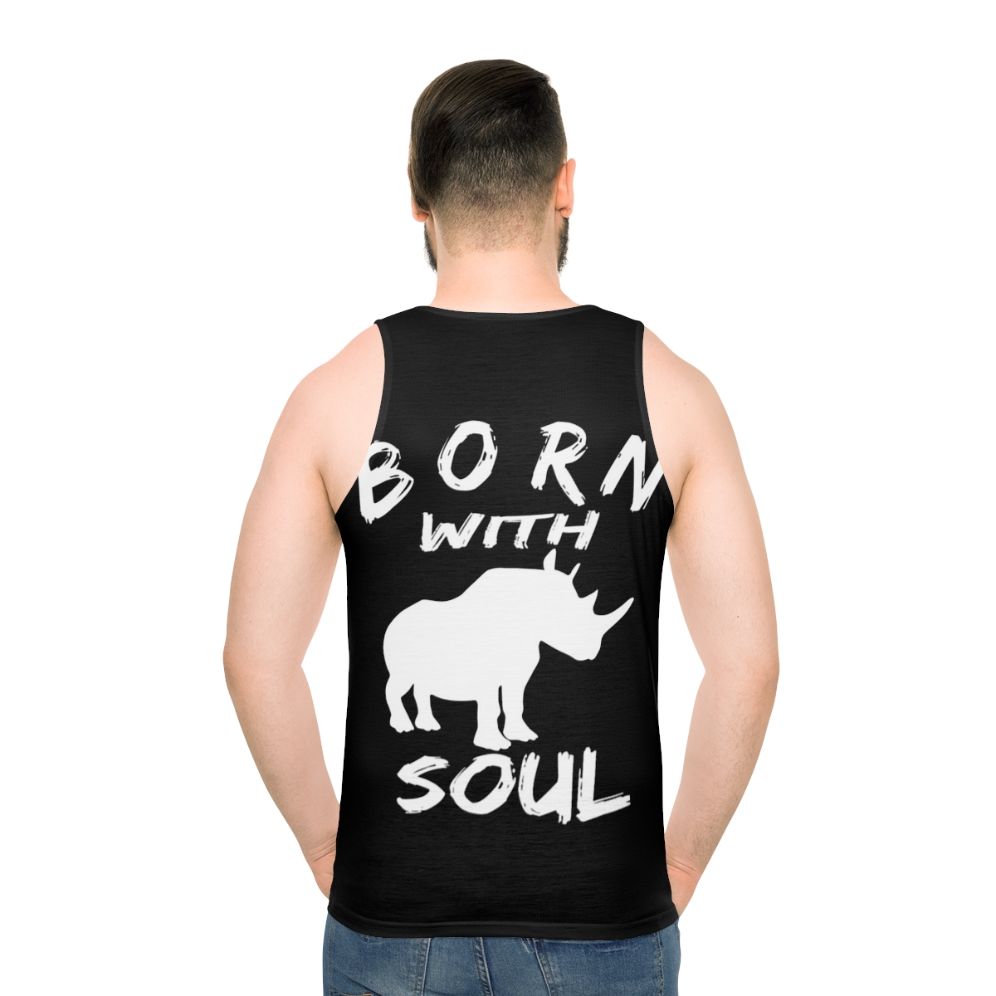 Unisex tank top with a rhinoceros graphic design - men back