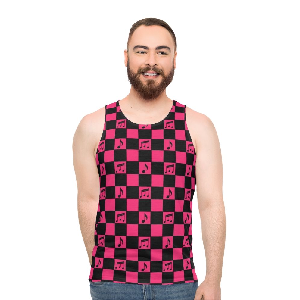 Retro checkerboard pattern unisex tank top with music notes - men