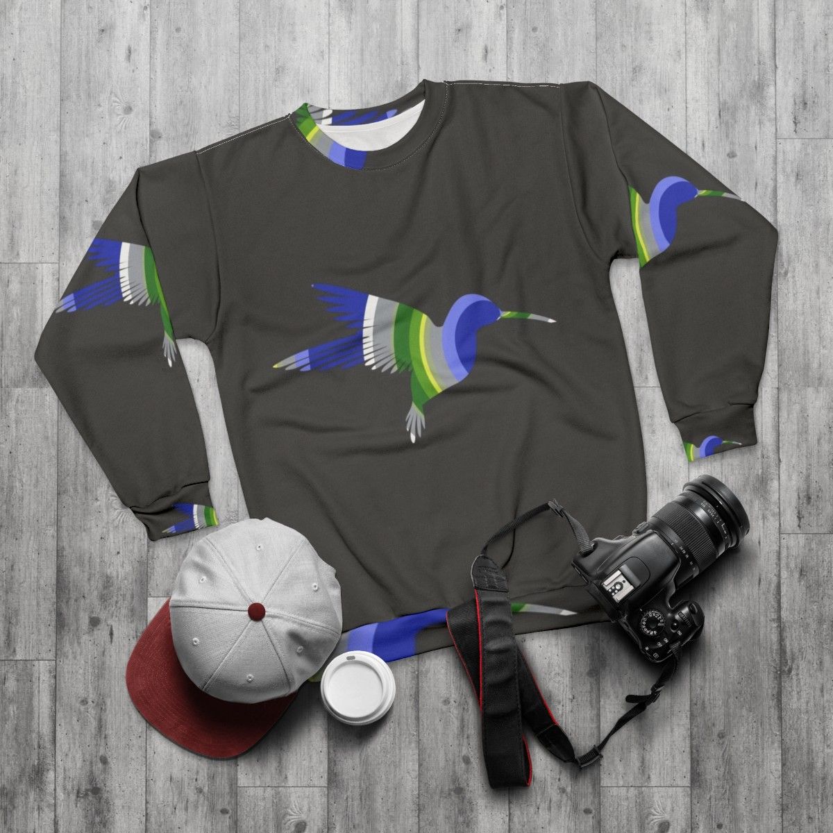 Hummingbird Legendary Animals Watercolor Sweatshirt - flat lay