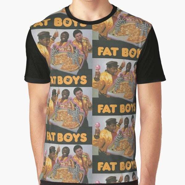 Fat Boys Graphic T-Shirt - Retro Hip Hop Tee with Rap, DJ, and Food Themed Artwork