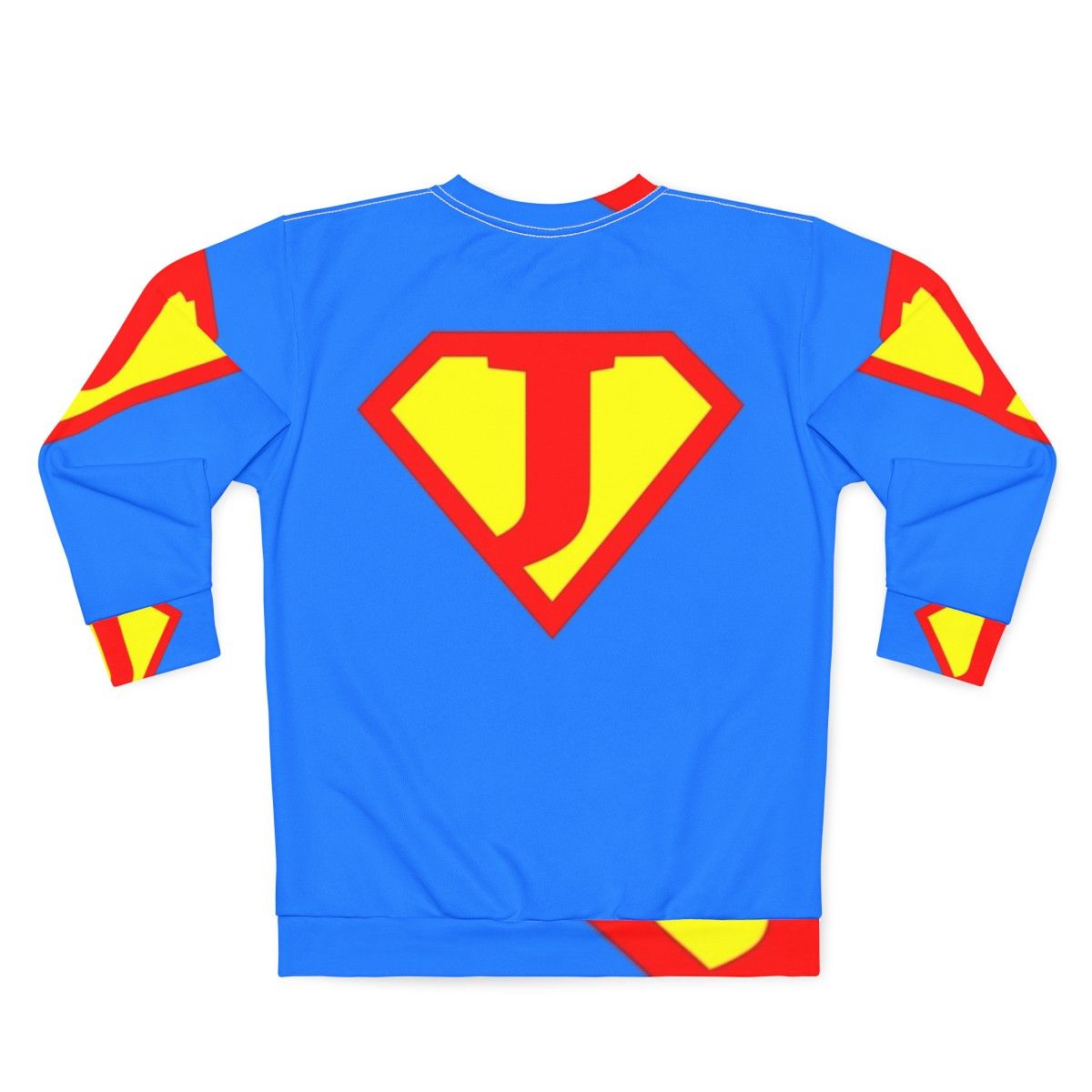 Letter J Sweatshirt with Superhero Graphic Design - Back