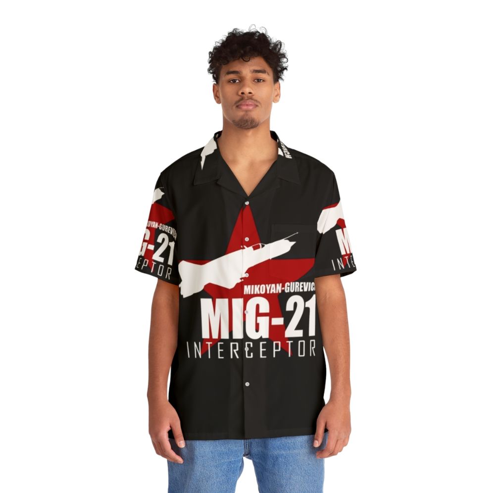 Mig 21 Hawaiian Shirt with Russian Air Force and Soviet Aviation Inspired Design - People Front