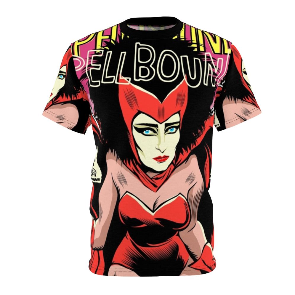 A post punk-inspired t-shirt featuring female superheroes casting spells, designed for fans of alternative fashion and punk rock.