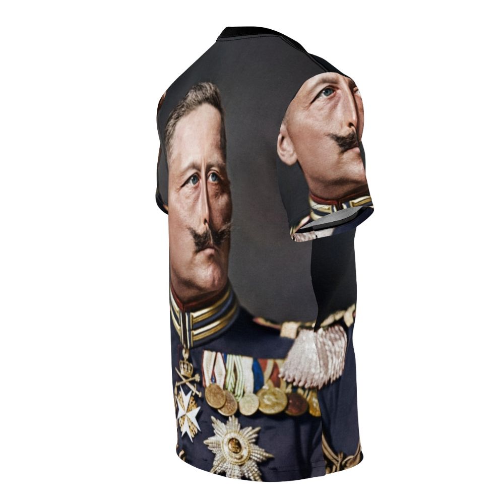 Vintage-style t-shirt with a colorized portrait of Kaiser Wilhelm II, the last emperor of Germany - men right