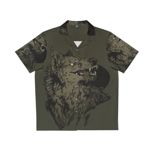 Werewolf Hawaiian shirt featuring a wolf howling at the full moon