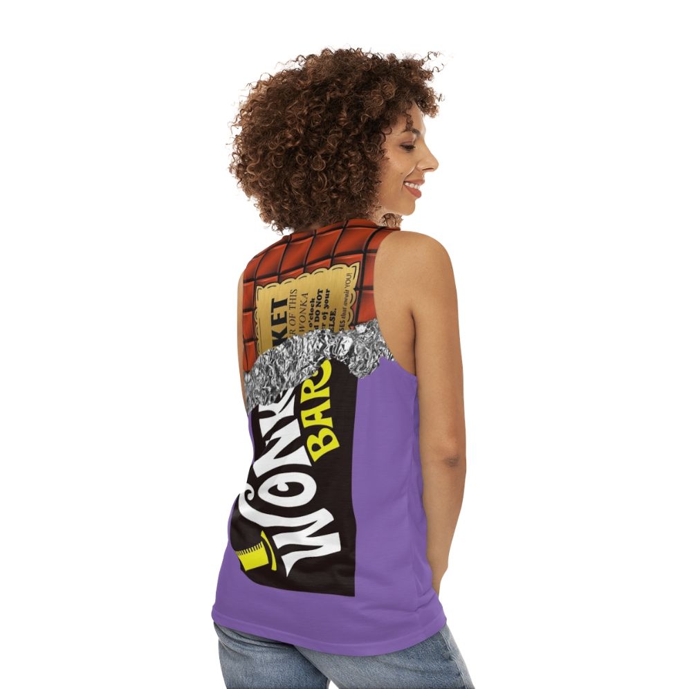 Retro Wonka's Golden Ticket Chocolate Unisex Tank Top - women back