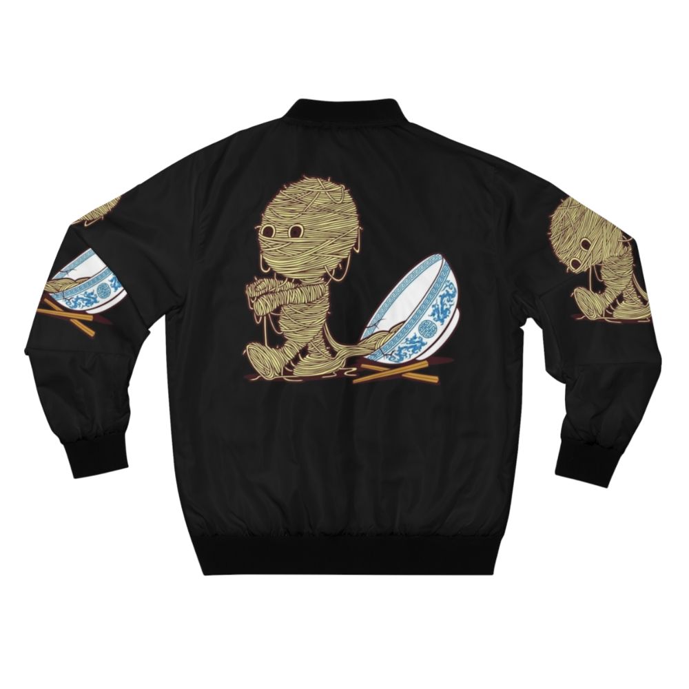 Ramen-inspired bomber jacket with chopsticks and noodle bowl graphic - Back