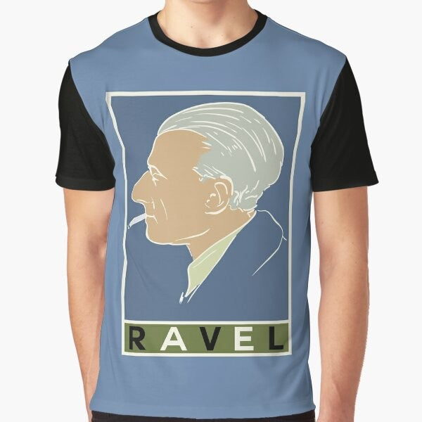 Vintage Maurice Ravel graphic t-shirt with classical music and composer design