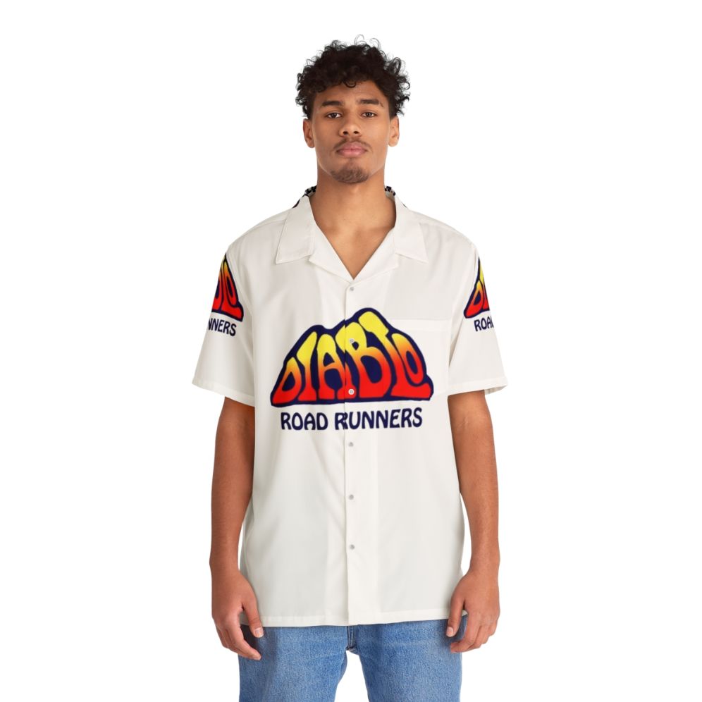 Diablo Road Runners essential Hawaiian shirt with tropical print design - People Front