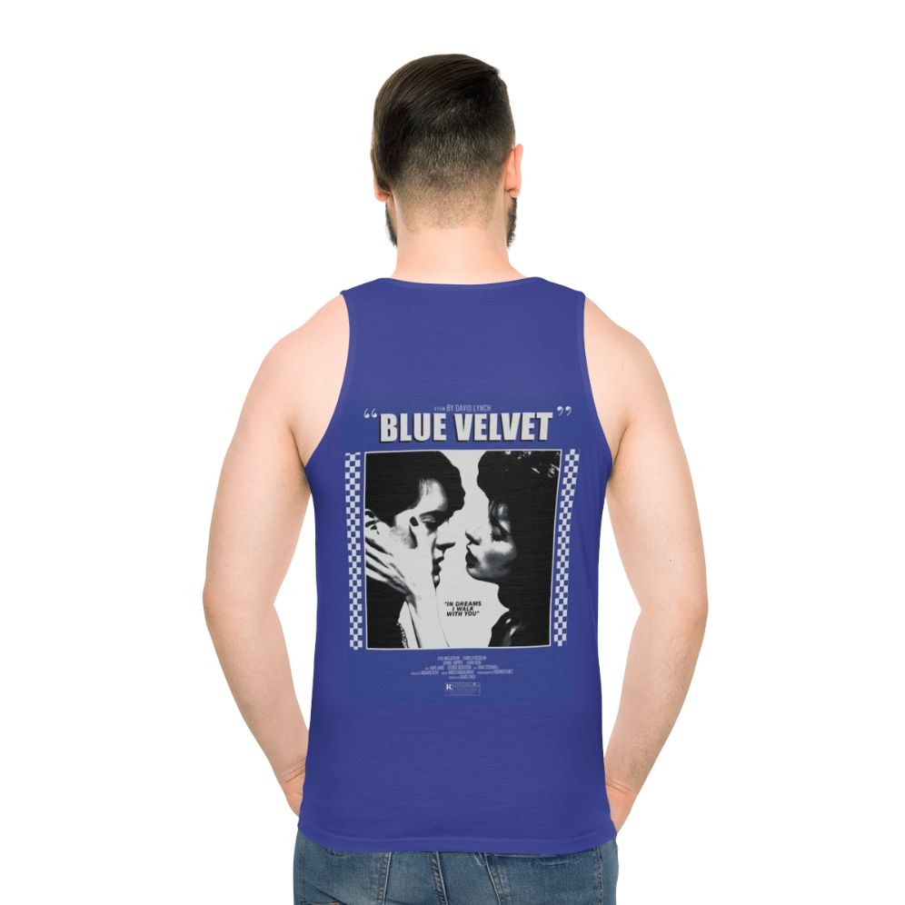 Blue Velvet movie poster design on unisex tank top - men back