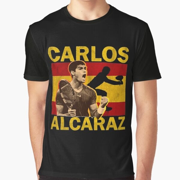 Graphic t-shirt featuring Carlos Alcaraz, the Spanish tennis player and champion