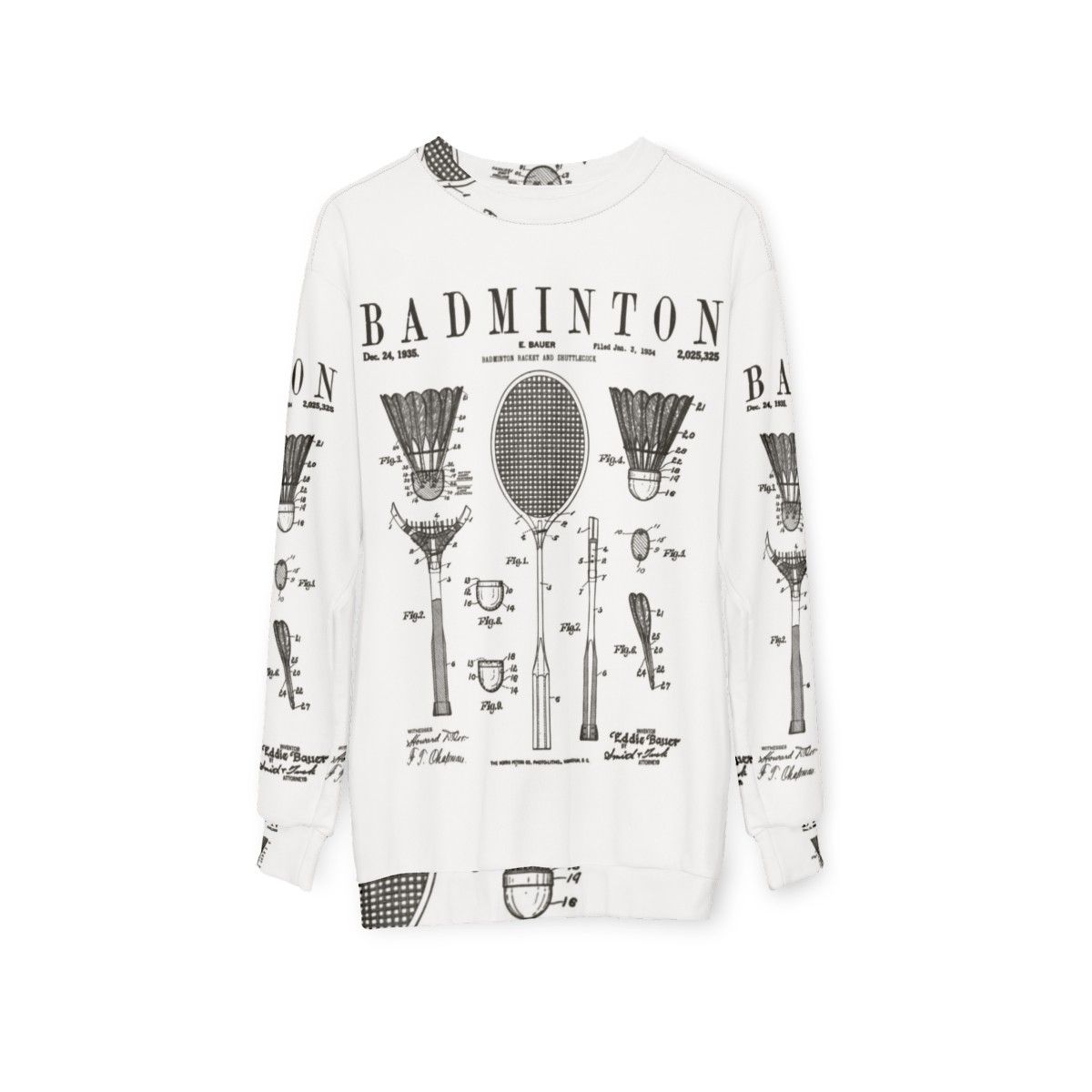 Vintage Badminton Patent Art Print Sweatshirt - hanging