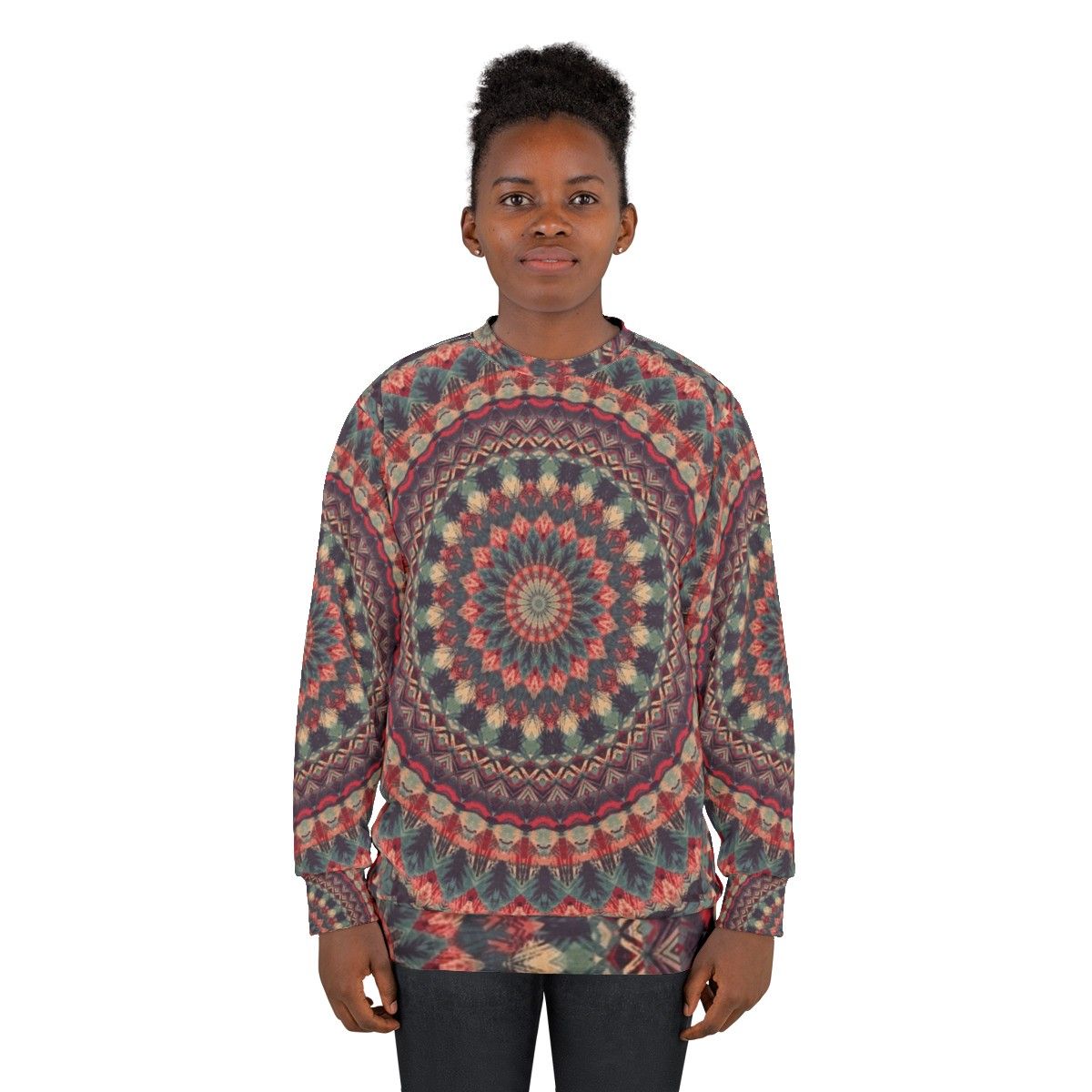 Colorful mandala sweatshirt with sacred geometry designs - women