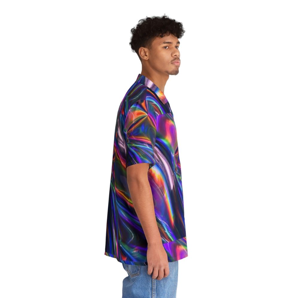 Holographic material Hawaiian shirt with shiny, rainbow iridescent design - People Pight