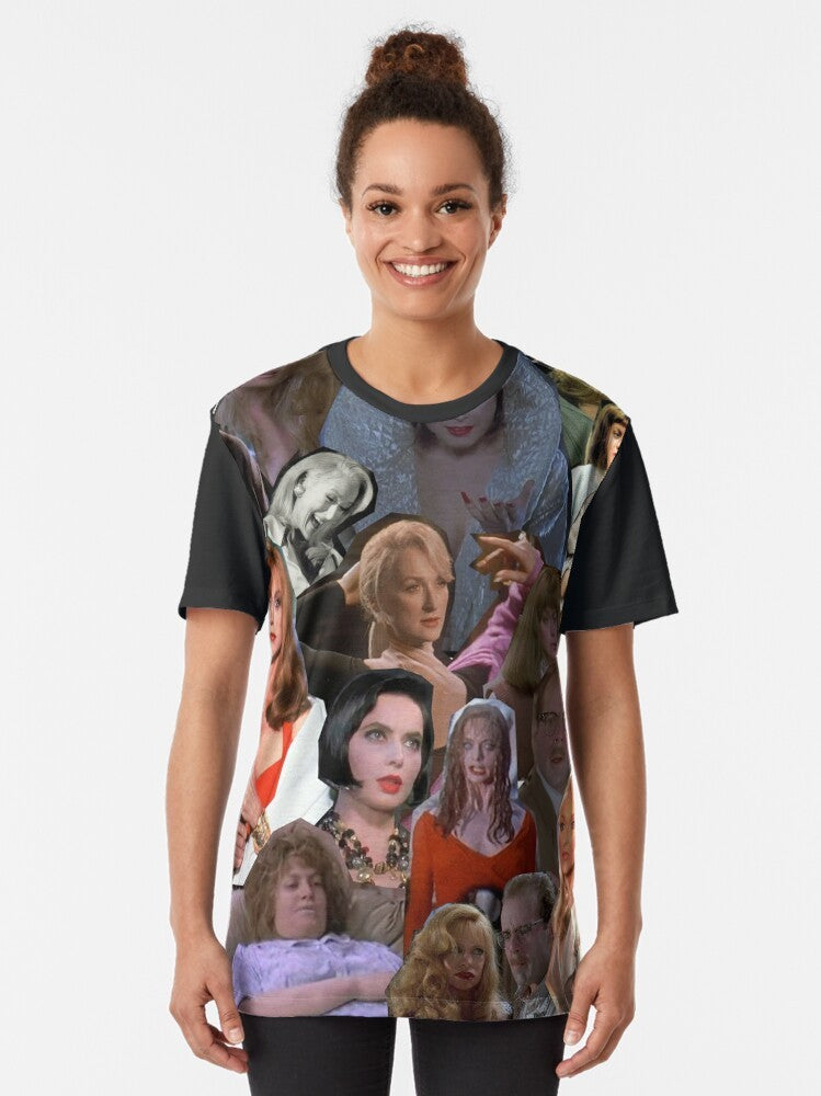 Graphic t-shirt featuring the iconic movie "Death Becomes Her" with Meryl Streep and Goldie Hawn - Women