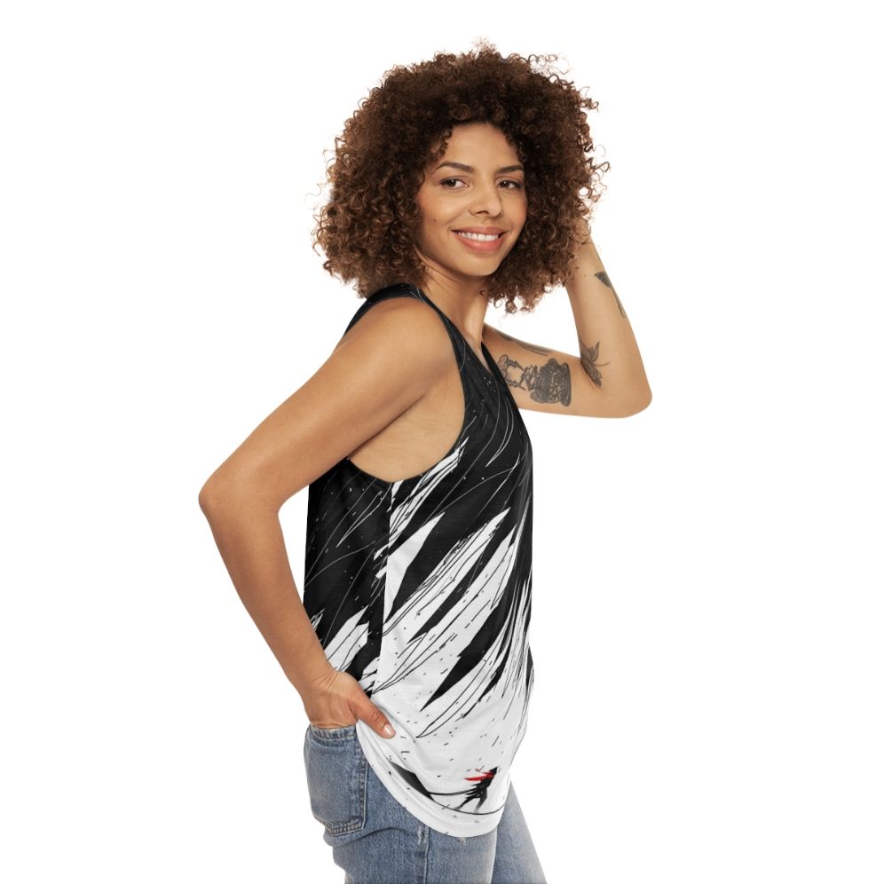 Geometric nature-inspired abstract unisex tank top - women side