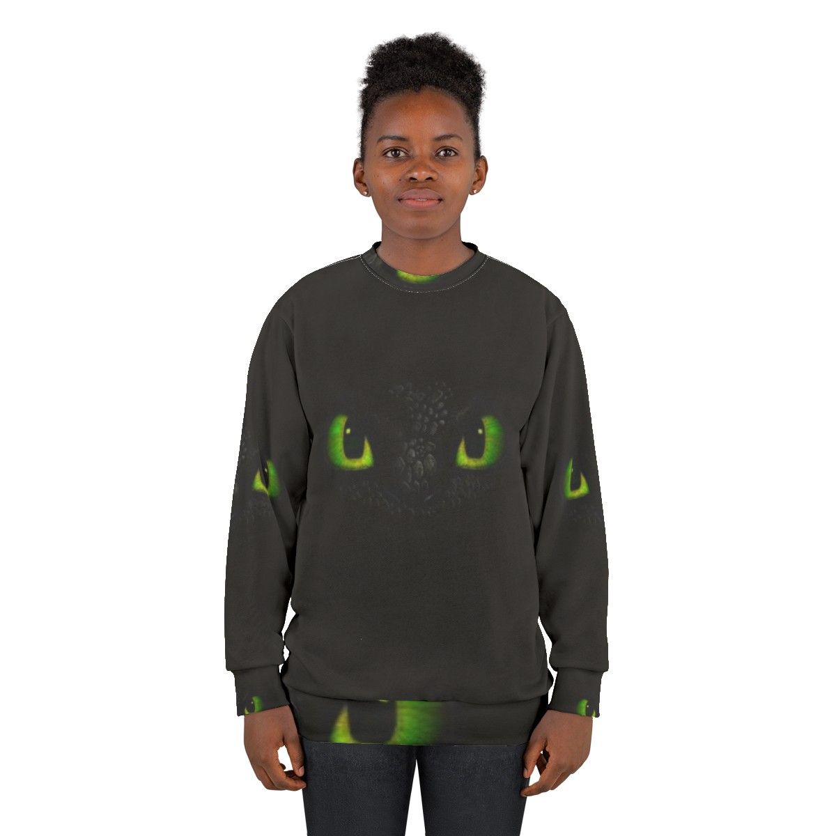 Toothless the Night Fury from How to Train Your Dragon on a black sweatshirt - women