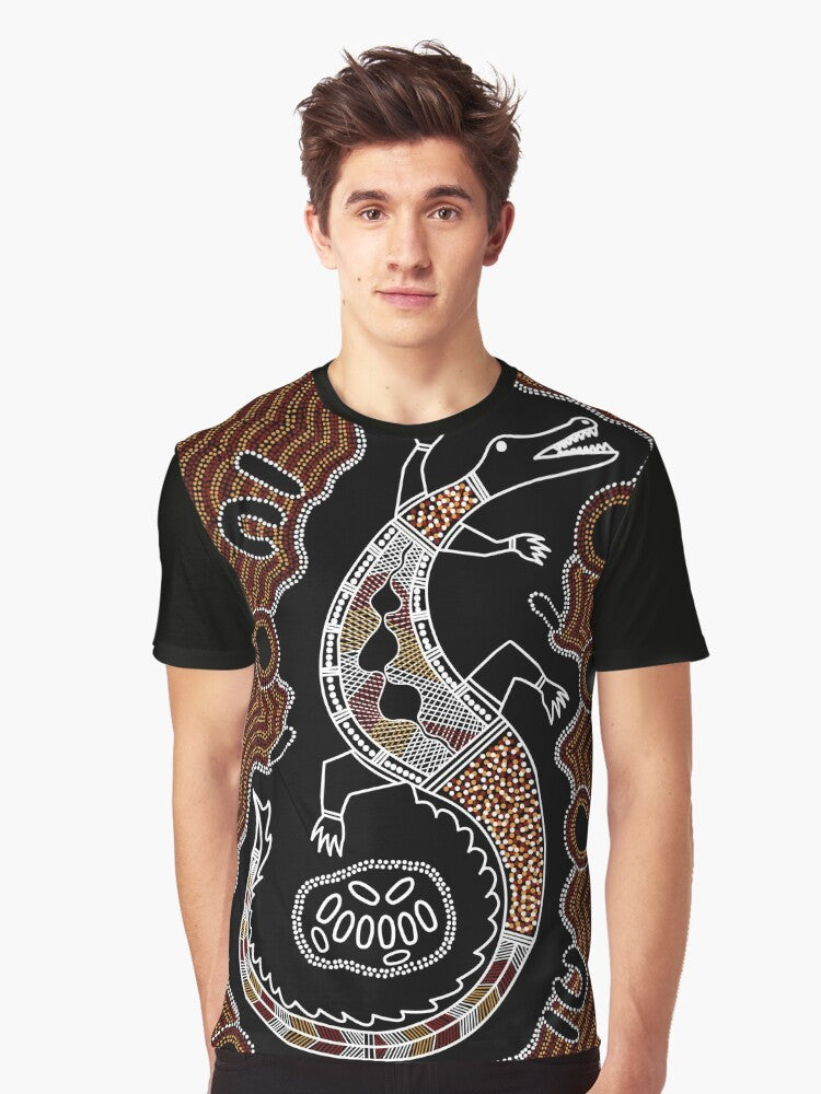 Authentic Aboriginal Art Crocodile Graphic T-Shirt - Men