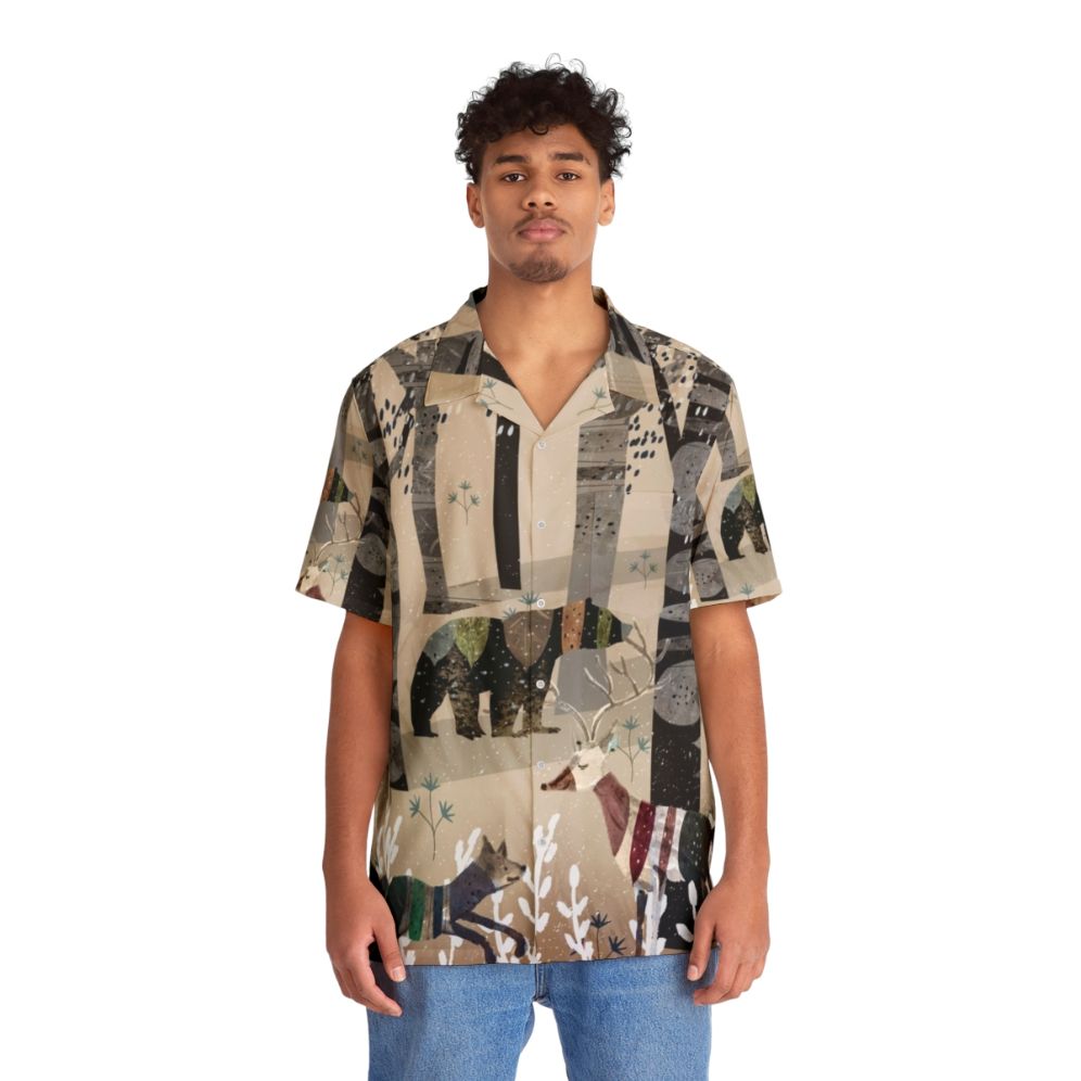 hawaiian shirt featuring a whimsical watercolor forest print with animals - People Front