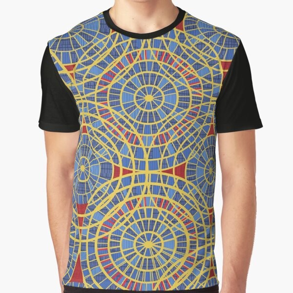 Dragon Con Marriott Carpet Graphic T-Shirt with a colorful pattern of red, blue, yellow, and diamond shapes