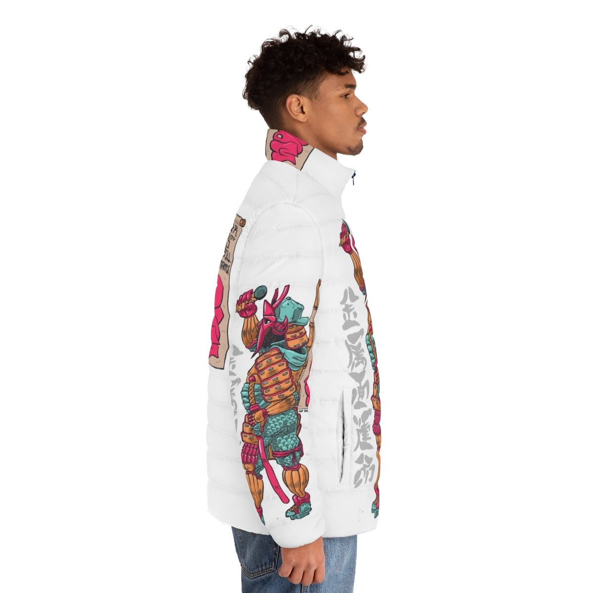 Daimyo Japanese-inspired puffer jacket with a hooded design and urban streetwear aesthetic - men side right