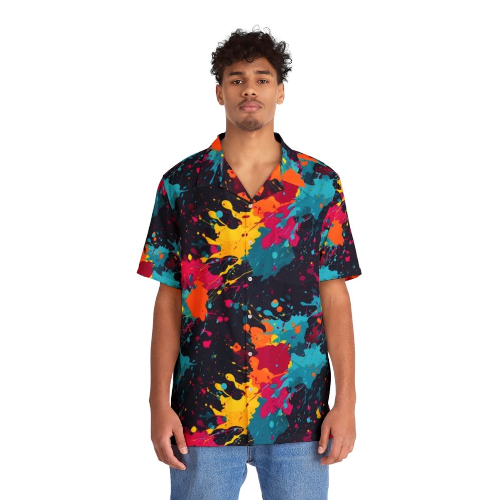 Colorful paint splatter Hawaiian shirt with a vibrant abstract design - People Front