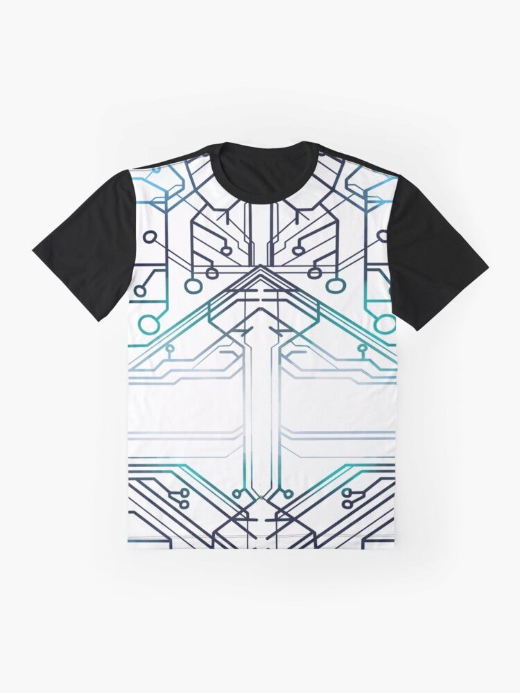 "Be More Chill Squip's Hoodie Pattern Graphic T-Shirt with circuits and electric designs" - Flat lay